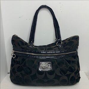 Black Coach Poppy Signature Jacquard Tote F20026